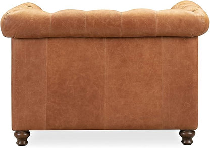 POLY & BARK Lyon Leather Lounge Chair 49" – Cognac Tan Full-Grain Leather Upholstery – Modern Upholstered Accent Chair for Living Room or Bedroom – Indoor Lounge Seating with Lasting Comfort