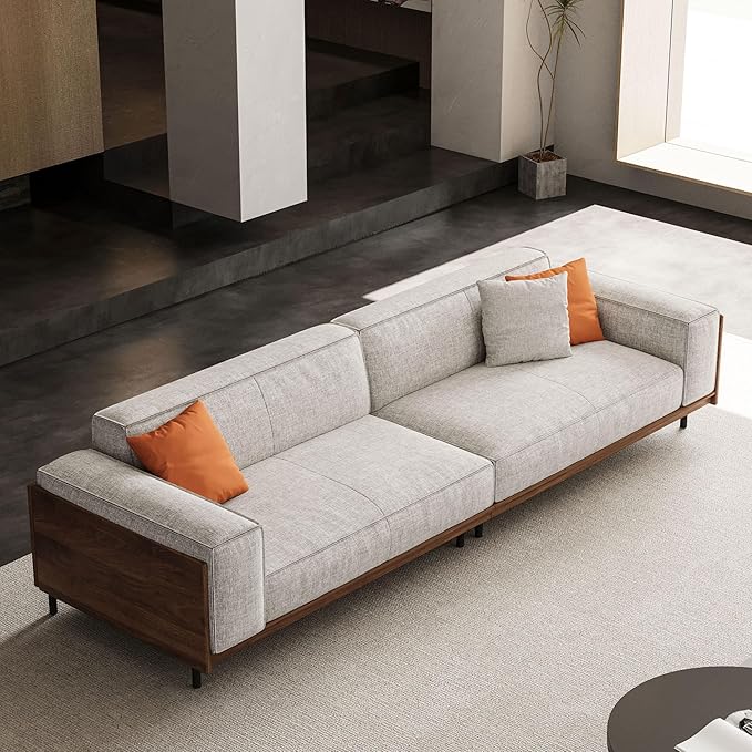 Modern 4-Seater Upholstered Fabric Sofa for Living Room –111.81 inch Comfortable Timecloud Couch with Wood Frame and Metal Legs, Easy Assembly, Ideal for Office, or Living Room, Gray