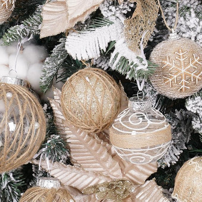XmasExp Farmhouse Christmas Ball Ornaments Set-70mm/2.76" Shatterproof Rustic Xmas Tree Hanging Decoration (12 Counts,Beige & Champagne)