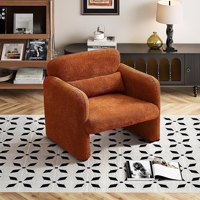 33.86" Accent Chairs, Modern Upgrade Sherpa Fabric Arm Chair Comfy Upholstered Armchair Leisure Single Sofa Chair with a Waist Pillow for Bedroom, Office and Living Room