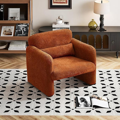 33.86" Accent Chairs, Modern Upgrade Sherpa Fabric Arm Chair Comfy Upholstered Armchair Leisure Single Sofa Chair with a Waist Pillow for Bedroom, Office and Living Room