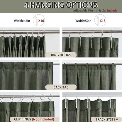 RAIN CITY Linen Drapes 105 Inch Curtains 2 Panels Set Back Tab Sheer Curtain Living Room Bedroom Drapes for Living Room Window Treatments with Hooks,Olive Green,50x105 in Long