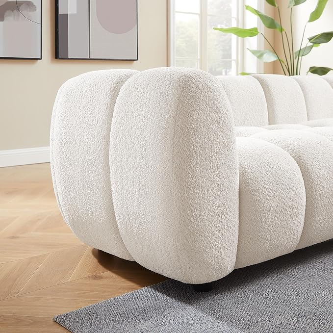 VANOMi 88" Oversized Boucle Sofa, Modern Upholstered Tufted Cloud Couch, Deep Seat Boucle Sofa,Cozy Modern 3 Seater Couch for Living Room, Bedroom, Apartment
