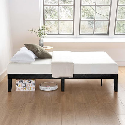 Mellow Naturalista Classic 12 Inch Solid Wood Platform Bed with Wooden Slats Full, Black