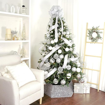 XmasExp Christmas Ball Ornaments Set, Shatterproof Christmastree Decorations,6ct Large Plastic Hanging Ornaments,100mm/4,White