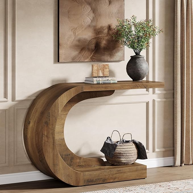 Tribesigns 43.3" Modern Console Entryway Table with Storage, Farmhouse C-Shaped Rustic Behind Couch Sofa Table for Living Room, Hallway, Entry, Entrance, Foyer, Easy Assembly, Brown