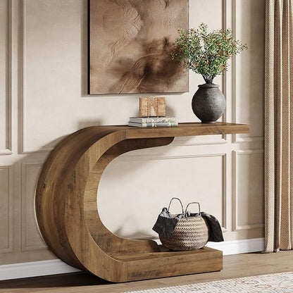 Tribesigns 43.3" Modern Console Entryway Table with Storage, Farmhouse C-Shaped Rustic Behind Couch Sofa Table for Living Room, Hallway, Entry, Entrance, Foyer, Easy Assembly, Brown