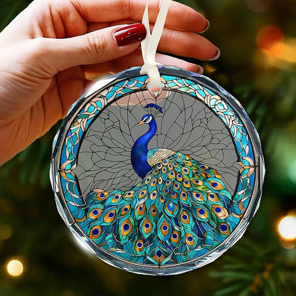 Peacock Ornaments for Christmas Tree - Peacock Christmas Ornaments, Colored Decorations for Home, Stained Glass Style, Great Gifts for Women