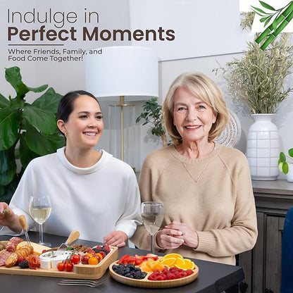 Charcuterie Board Gift Set - Bamboo Cheese Board & Serving Tray for Meat, Cheese, Crackers, and Fruit - Large Wooden Charcuterie Boards for Parties - Wedding, Housewarming, for Women