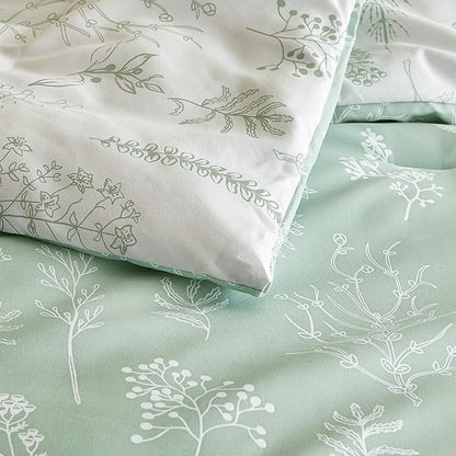 Bedsure Queen Comforter Set - Sage Green Bed Set, 3 Pieces Cute Floral Bedding, 1 Soft Reversible Botanical Flowers Comforter and 2 Pillow Shams