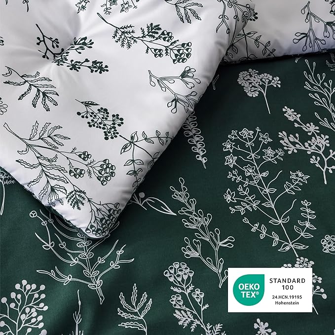 Bedsure King Comforter Set - Emerald Bed Set, 3 Pieces Cute Floral Bedding, 1 Soft Reversible Botanical Flowers Comforter and 2 Pillow Shams