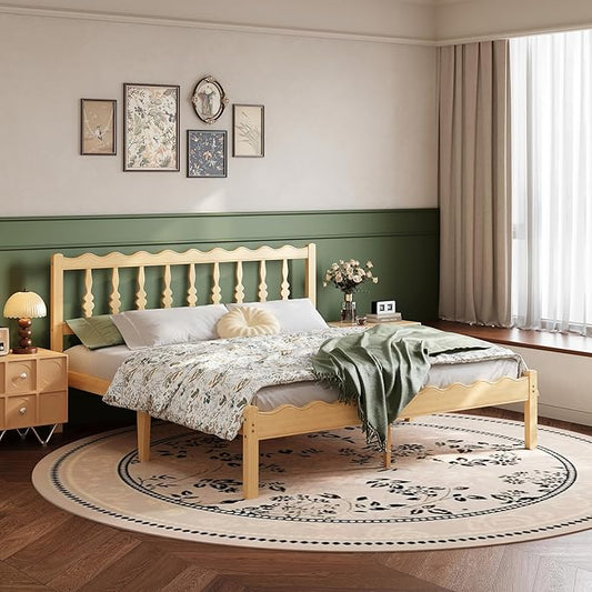 ZIYOO Solid Bamboo Wood King Size Bed Frame with Headboard, 14 inch Platform King Bed Frames No Box Spring Needed with Steel Slats, Sturdy and Stable, Easy Assembly, Noise Free