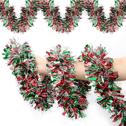 50 FT Christmas Tinsel Garland Christmas Decorations for Xmas Tree Decor Metallic Twist Shiny Hanging Garlands for Tree Mantel Stairs Fireplace Home Indoor Holiday Party Supplies (Red Green Silver)