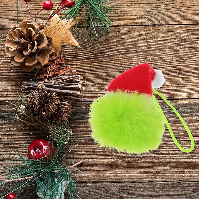 TOYANDONA 10PCS Faux Fur Pom Pom Ball - Furry Christmas Ball Ornaments with Santa Hat Tree Christmas Hanging Decorations for Party Supply Fireplace Mantel Wall Decor