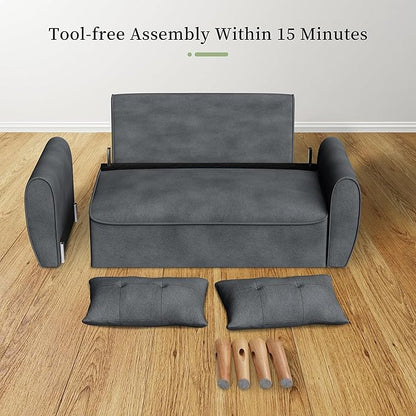 Vongrasig Small Modern Loveseat Sofa 47" Mid Century Linen 2 Seat Couch Tufted Love Seat, Dark Gray