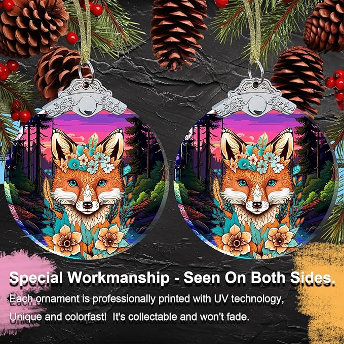 Fox Christmas Ornament Crystal Glass 3"- Fox Gifts for Women Men Hanging Decorations - Fox Christmas Tree Ornaments Christmas Decor - Xmas Gift for Fox Lovers