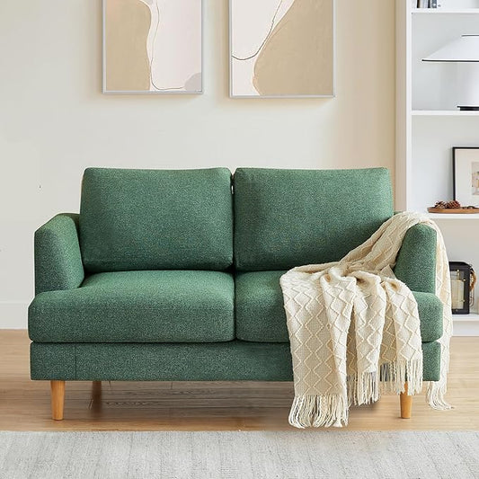 Loveseat Sofa with Deep Seats Mid Century Upholstered 2 Seat Small Sofa, Green