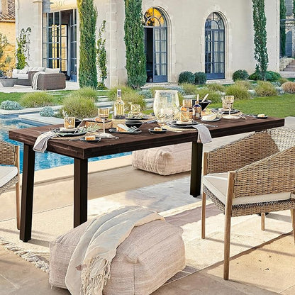 Devoko Home Acacia Wood Dining Table 6-Person Indoor Outdoor Table with Iron Legs, Sandblast Finish, Natural Stained, Rustic Metal, 69 * 33 * 30 inch (Espresso)