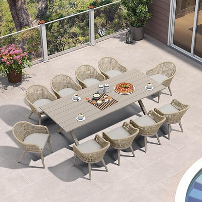PURPLE LEAF 11 Pieces Patio Dining Set with Outdoor Aluminium Dining Table and Woven Rattan Chairs Modern Metal Furniture Cushions Sets for Garden Yard Indoor Decor Kitchen Champagne