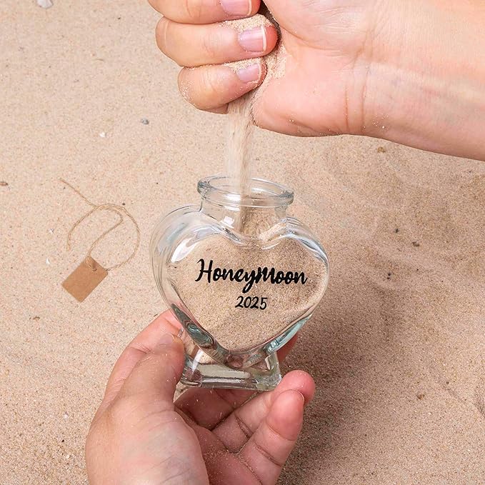 Honeymoon Sand Keepsake Jar 2025，Bridal Shower, Wedding, Engagement, Honeymoon, Travel Gift for Couples, Newlywed, Fiance(Gift Box Includes) - 40ml Heart Shape Glass