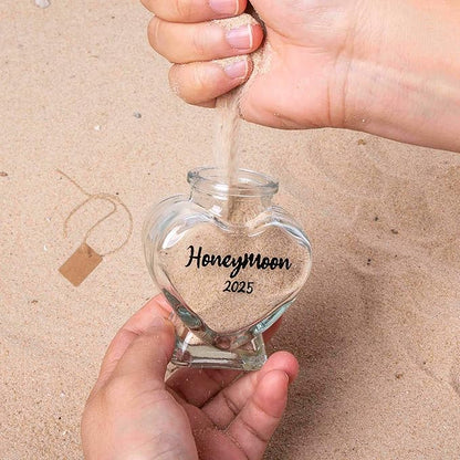 Honeymoon Sand Keepsake Jar 2025，Bridal Shower, Wedding, Engagement, Honeymoon, Travel Gift for Couples, Newlywed, Fiance(Gift Box Includes) - 40ml Heart Shape Glass