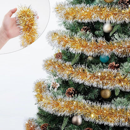 33FT Gold Tinsel Christmas Garland Metallic Twist Shiny Garland for Christmas Tree Decorations, Xmas Holiday Hanging Garland for Home Indoor Outdoor Party Supplies Decor (Gold)