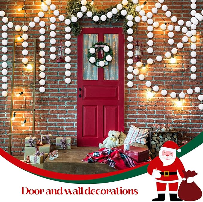 2 Pack Large Pom Poms Garland Hanging Decorations Colorful Soft Faux Rabbit Fur Ball Garland for Easter Xmas Holiday Wedding Baby Shower Birthday Party Supplies(White,3.15 Inch)