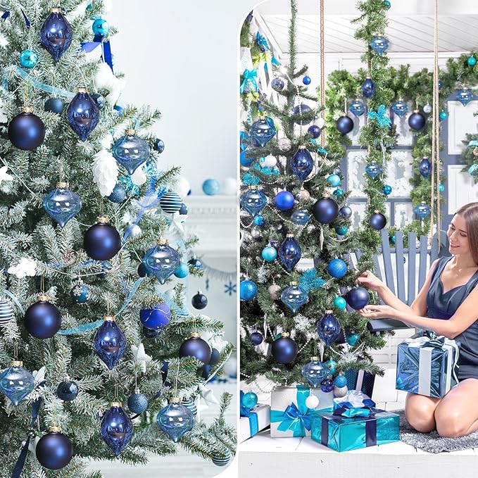 Zomiboo 12 Pcs Navy Blue Glass Christmas Ball Ornaments Set 3.15" Hanging Shatterproof Glass Bulbs for Christmas Tree Baubles Bulk for Holiday Xmas Tree Decorations Gifts
