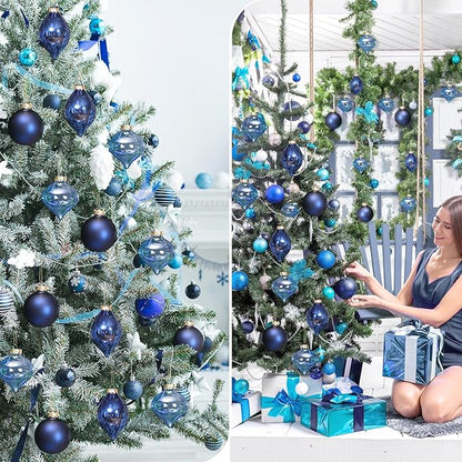 Zomiboo 12 Pcs Navy Blue Glass Christmas Ball Ornaments Set 3.15" Hanging Shatterproof Glass Bulbs for Christmas Tree Baubles Bulk for Holiday Xmas Tree Decorations Gifts