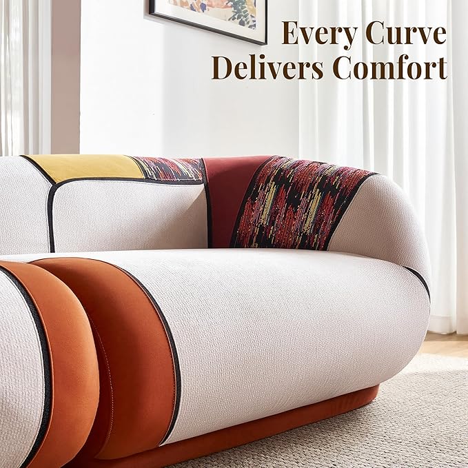 YINIX 102" Oversized Modern Curved Sofa, Minimalist 4-Seat Chenille Couch for Living Room Apartment, Boneless Sectional Floor Lounge Couches with Bohemian Style Pillows, No Assembly