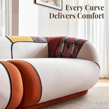 YINIX 102" Oversized Modern Curved Sofa, Minimalist 4-Seat Chenille Couch for Living Room Apartment, Boneless Sectional Floor Lounge Couches with Bohemian Style Pillows, No Assembly