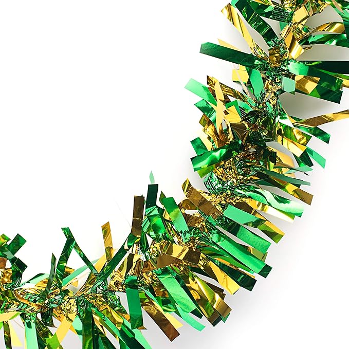 Anderson's Metallic Green & Gold Tinsel Twist Garland, 25ft Holiday Decoration, Christmas Tree Trim, Parade Float Decor, Party Supplies, Halloween, Graduation, Indoor/Outdoor Event Garland