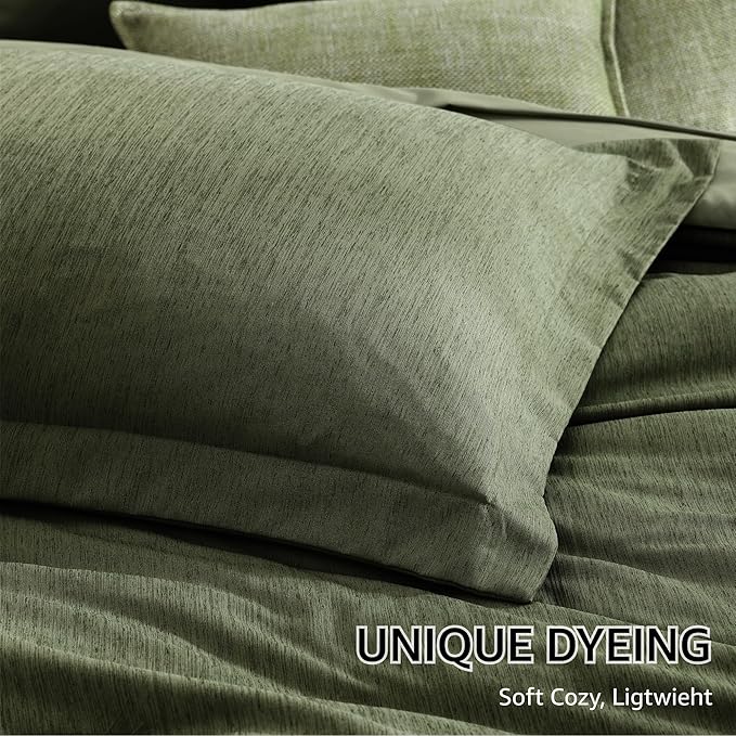 Monbix Twin XL Comforter Set Olive Green, Cationic Dyeing Bedding Set Reversible 5 Pieces, All Season Bed in a Bag with Comforter, Sheets, Pillowcase & Sham