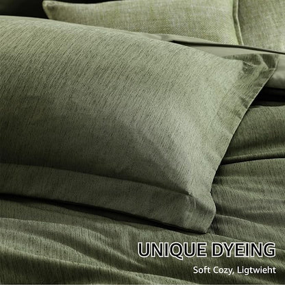 Monbix Twin XL Comforter Set Olive Green, Cationic Dyeing Bedding Set Reversible 5 Pieces, All Season Bed in a Bag with Comforter, Sheets, Pillowcase & Sham