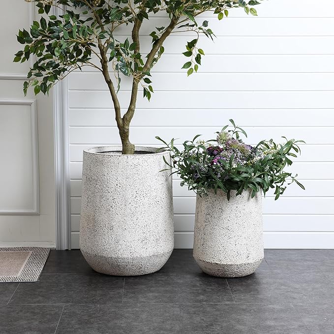 LuxenHome 16" H Round Tall Planter, Large Outdoor Indoor Plant Pot with Drainage Hole and Rubber Plug, Modern Speckled Gray Textured Tapered Flower Pot, Concrete Planter Pot for Home Garden Patio