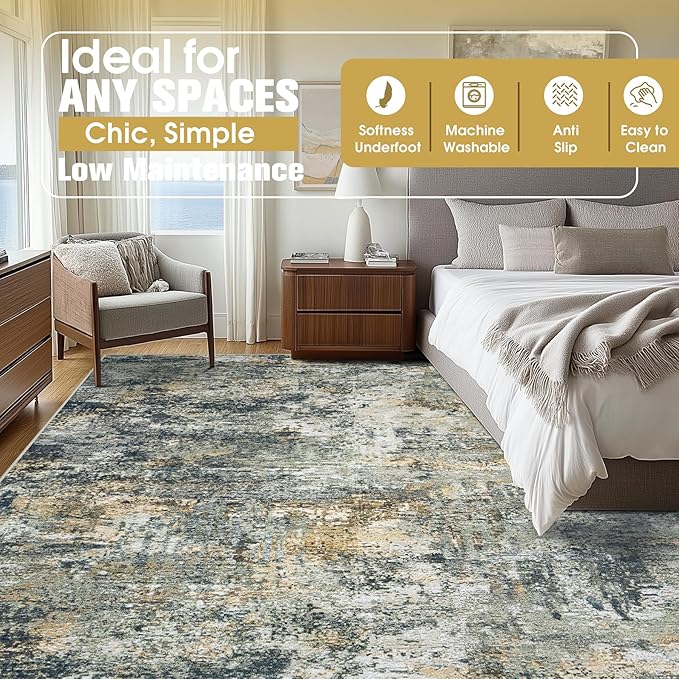 9x12 Area Rugs for Living Room Rug Washable: Abstract Large Rug for Dining Room Bedroom Carpet Non Slip 9 by 12 Indoor Modern Nursery Home Office Multi