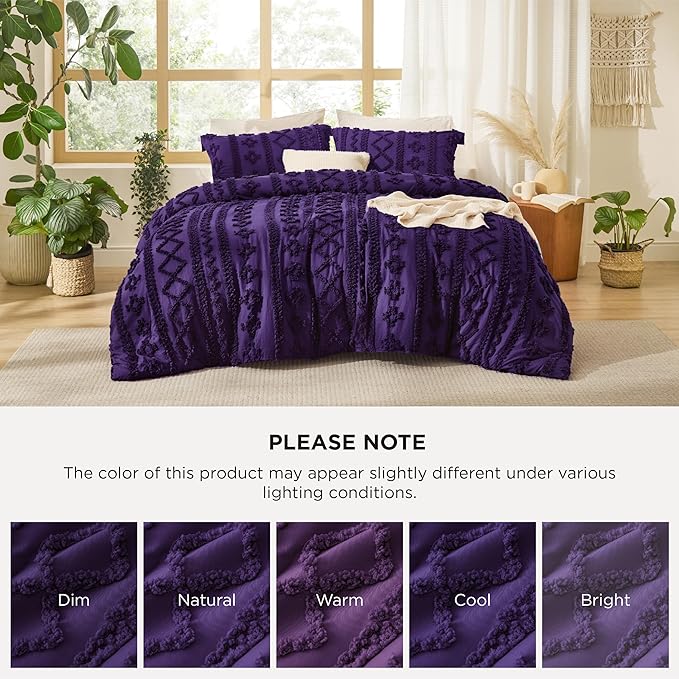 Bedsure Tufted Boho Comforter Set California King - Purple Boho Bed Set, GentleSoft™ 3 Pieces Farmhouse Shabby Chic Embroidery Bedding, Gifts for Woman, Soft Jacquard Comforter for All Seasons