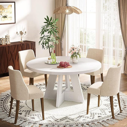 Tribesigns Farmhouse Dining Table 47 Inch Round Dinner Table for 4, Rustic Round, White