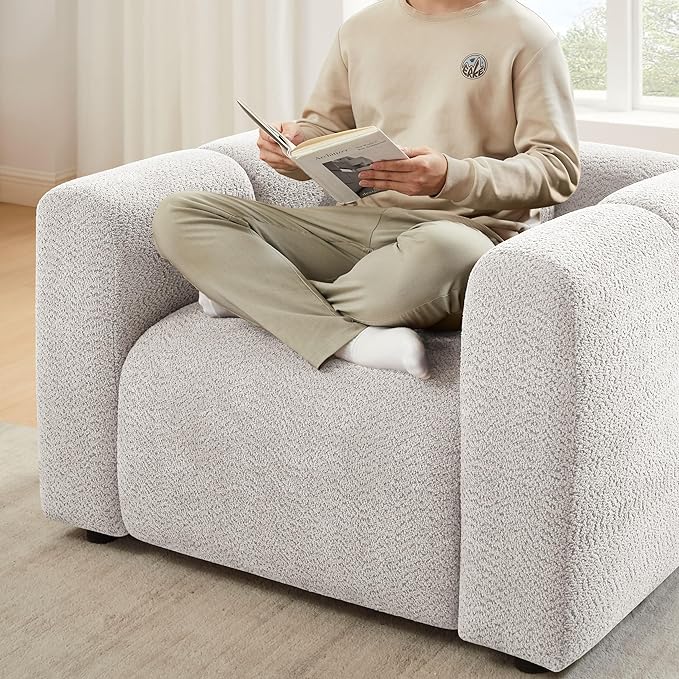 VANOMi Living Room Furniture Sets Include 95" Sofa & 42" Armchairs, Boucle Upholstered Oversized Couch with Pillows, Living Room Furniture Set for Bedroom Apartment (Light Khaki, 1 Sofa+1 Chair)