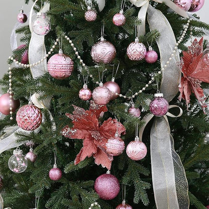 Christmas Ball Ornaments Pink Christmas Tree Decorations with Hang Rope-36pcs Shatterproof Christmas Ornaments Set with 6 Styles in 3 Sizes(Small Medium Large)
