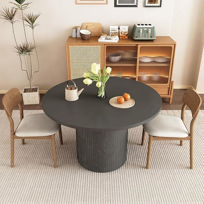 Round Dining Table for 4, Modern Farmhouse Kitchen Table, 47 Inch Small Circle Dining Tables with Wood Strip Base for Kitchen Living Room (Black)