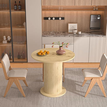 31.5 inch Round Dining Table for 2, Modern Farmhouse Kitchen Table, Small Circle Dining Tables with Wood Strip Base for Kitchen Living Room (Natural)