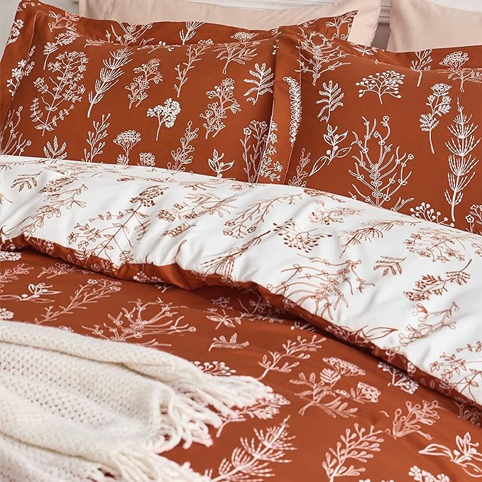 Bedsure California King Comforter Set - Terracotta Bed Set, 3 Pieces Cute Floral Bedding, 1 Soft Reversible Botanical Flowers Comforter and 2 Pillow Shams