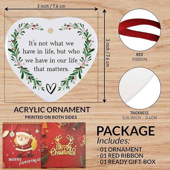 Friendship Christmas Ornament 2025 – Inspirational Ceramic Heart Ornament - Unique Thank You Message Ornament - Gift for Best Friends, Coworkers, Women & Boss