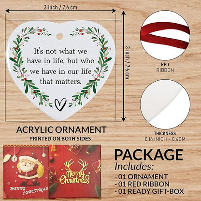 Friendship Christmas Ornament 2025 – Inspirational Ceramic Heart Ornament - Unique Thank You Message Ornament - Gift for Best Friends, Coworkers, Women & Boss