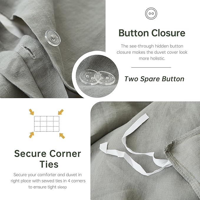 Simple&Opulence 100% Linen Duvet Cover Set, 3 PCS Natural French Flax Dove Grey Duvet Cover Full Size, Breathable Soft Comfy Linen Bedding Comforter Cover with 2 Pillowcases(Dove Grey, 78"x86")