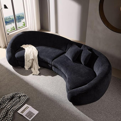 KEIKI 126" Curved Oversized Boucle Sectional Sofa with Love Heart Design, Modern 5-Seater Polyester Couch with 2 Decorative Pillows and Rolled Arms, Easy Assembly, for Apartment, Living Room, Black