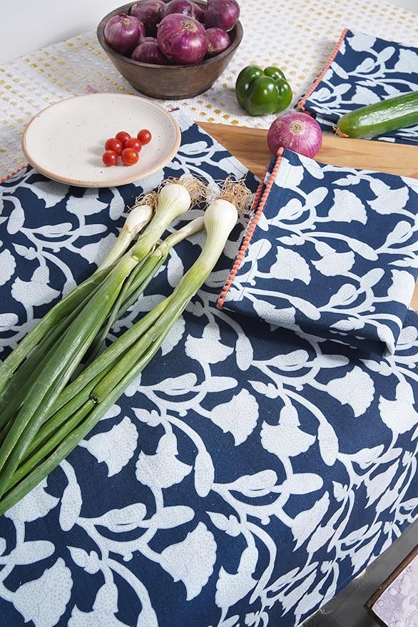 TARAN LIVING Printed Kitchen Dish Bar and Tea Towels Cotton, 18x28 inch with Trims, Cotton Dish Towel Sets (Allover Blue, Set of 6)