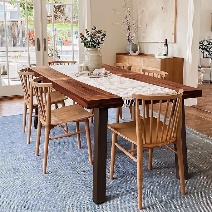 Devoko Home Acacia Wood Dining Table 6-Person Indoor Outdoor Table with Iron Legs, Sandblast Finish, Natural Stained, Rustic Metal, 69 * 33 * 30 inch (Walnut Brown)