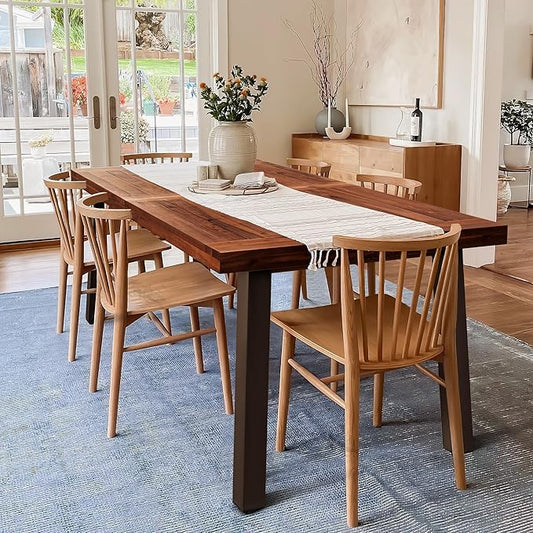 Devoko Home Acacia Wood Dining Table 6-Person Indoor Outdoor Table with Iron Legs, Sandblast Finish, Natural Stained, Rustic Metal, 69 * 33 * 30 inch (Walnut Brown)